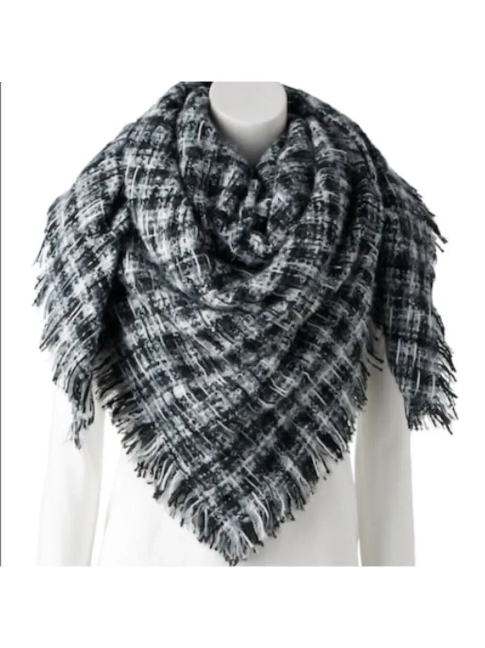 Apt 9 Micro Plaid  motif blanket Scarf Woman’s OSFM black gray & white